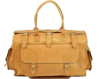 Bolsa de fin de semana de cuero de grano completo hecha a mano: bolsa de viaje de 35 l