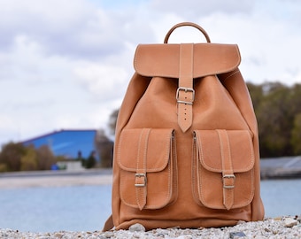 Extra Large Leather Backpack: Handmade Full Grain Vachetta Rucksack
