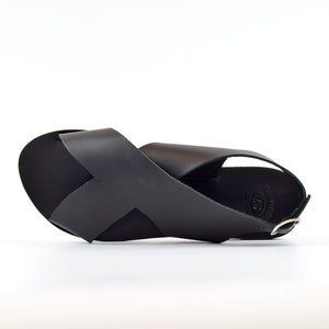 NEMESIS Sandals: Black Leather Sandals, Criss Cross Sandals, Slingback Flat Leather Sandals for Women, Handmade Greek Sandals.