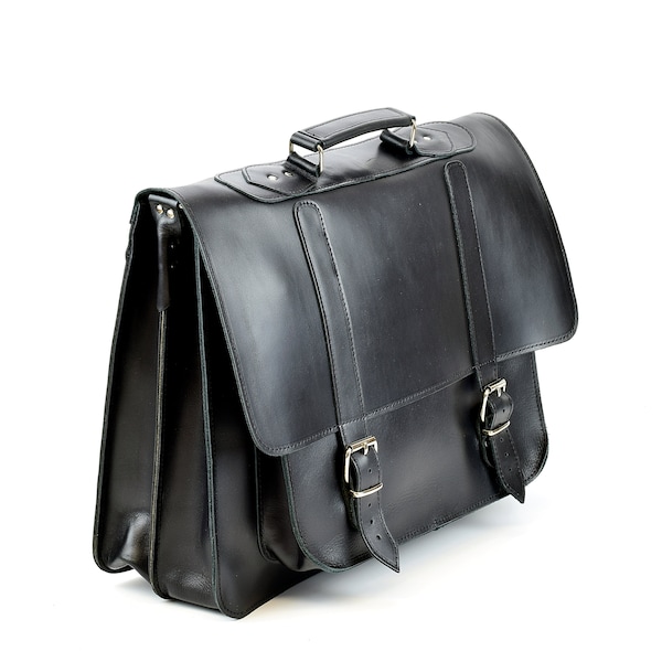 Full Grain Leather Briefcase, 17 inch Laptop Messenger Bag, Professional Leather Messenger Bag Handmade in Greece.