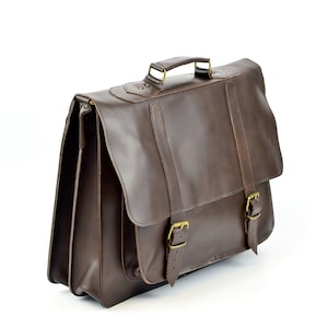Men Messenger Bag Leather Briefcase 17 inch Laptop Bag, Office Bag Handmade of Full-Grain Leather - For Men & Women