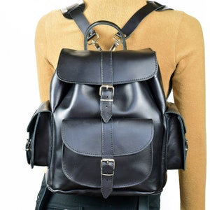 Black Leather Backpack Handmade of Full Grain Leather, Minimal Backpack in Large Size Perfect Everyday Bag, Leather Rucksack for Women.