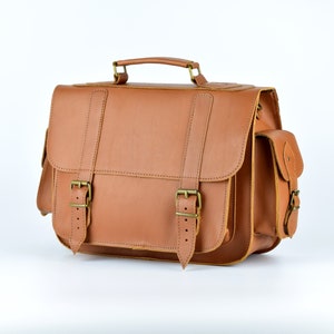 Sac messager en cuir brun pour hommes ou femmes, sac pour ordinateur portable de 13 pouces en cuir pleine fleur, sac à main cadeau, sac brun de tabac tanné à l’huile.