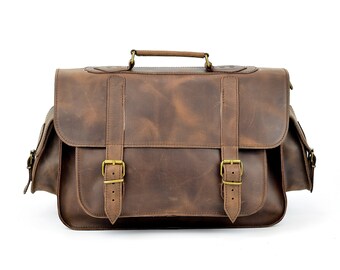 Laptop Bag 15" Distressed Leather Messenger Bag for Men or Women Handmade of Full-Grain Leather