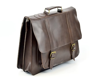 Maletín de cuero de plena flor / bolso para computadora portátil de 17 " / bolso de oficina / para hombres y mujeres