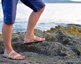 Sandalias de cuero griegas hechas a mano: zapatos de verano de tiras para hombre