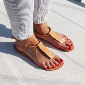 Flat Leather Sandals, Ankle Strap Leather Sandals Handmade Greek Sandals. image 1