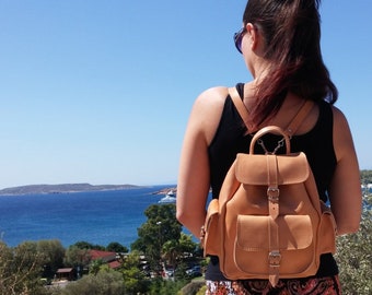 Mochila de Piel para Mujer con bolsillos, Hecha a Mano en Piel Plena Flor en 6 colores