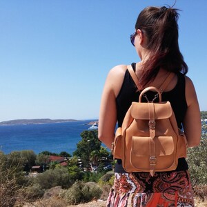 Women Leather Backpack Handmade of Full Grain Leather, Waxed Leather Rucksack Medium Size, Available in 6 COLORS Natural