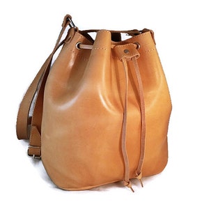 Leather Bucket Bag Leather Pouch with Drawstring. Leather Shoulder Bag, Bucket Bag Women. 100% Cow Leather Handmade in Greece. image 3