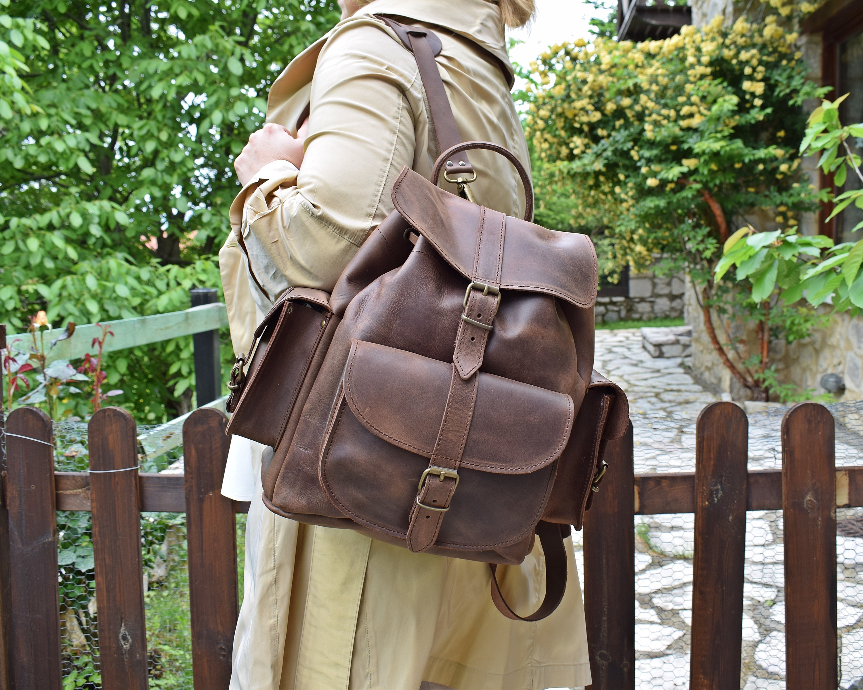Handmade Waxed Leather Backpack: Large Waterproof Full Grain Rucksack ...