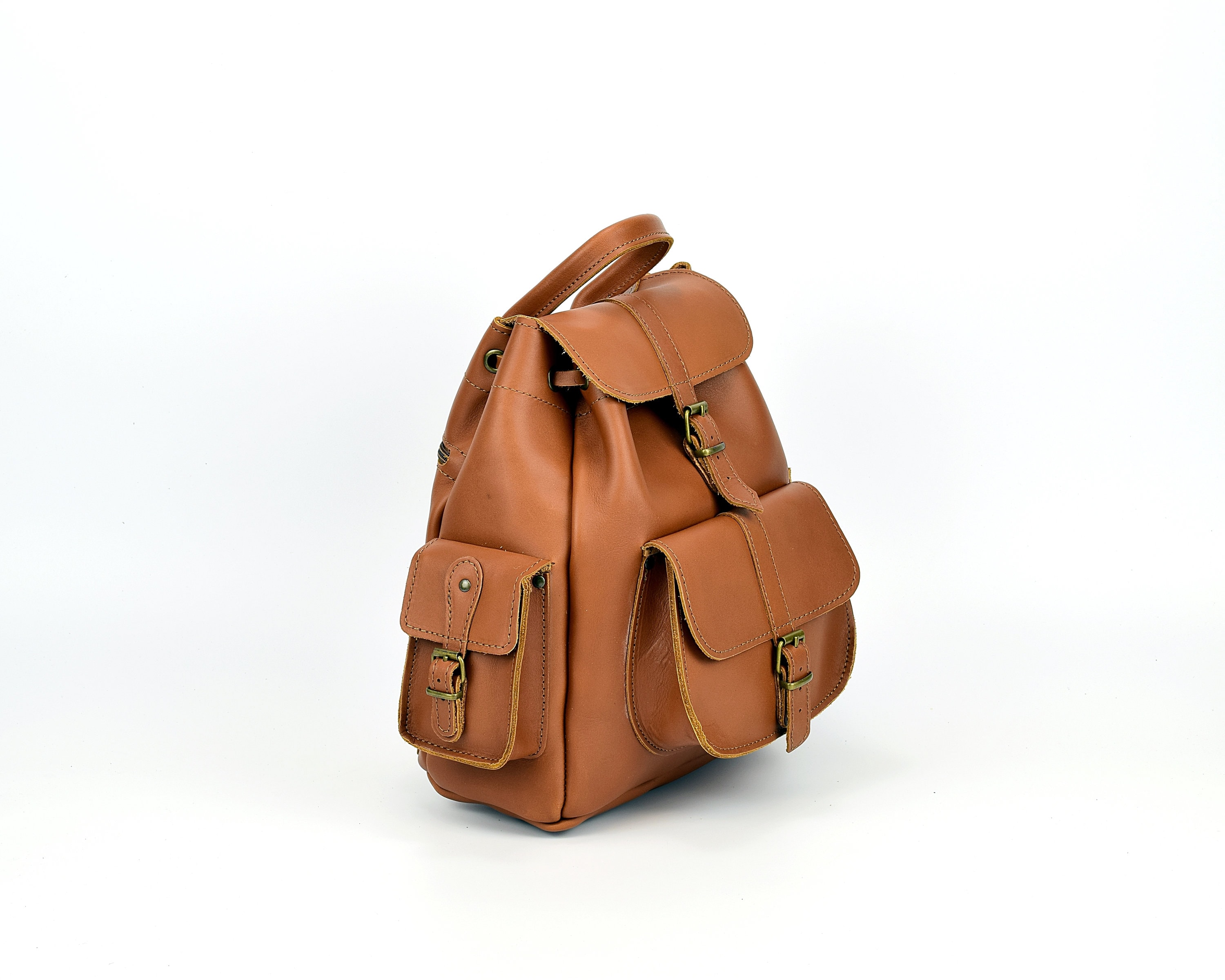 Waxed Brown Leather Backpack Handmade of Full Grain Leather