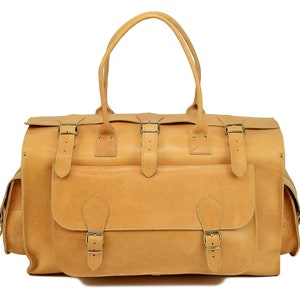 Leather Travel Bag Overnight Bag, Leather Carryall Bag, Weekender Bag, Travel Bag from Full Grain Leather. Natural