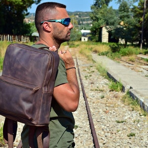 Waxed Leather Backpack, Handmade Leather Laptop Backpack Leather Rucksack for 15 inch Laptop, MacBook Backpack, School Bag, Travel Backpack. Waxed Dark Brown