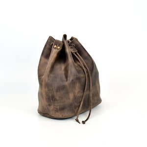 Leather Bucket Bag Leather Pouch with Drawstring. Leather Shoulder Bag, Bucket Bag Women. 100% Cow Leather Handmade in Greece. image 9