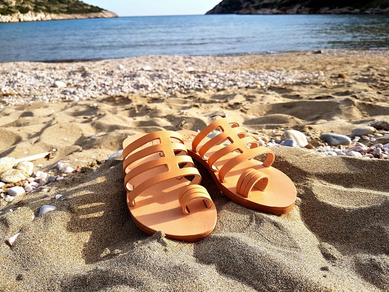 Ancient Greek Gladiator Sandals in Natural Brown Leather Color, Greek Sandals, Flat Sandals Women Handmade of Genuine Leather. image 7