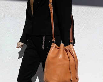 Leather Bucket Bag - Leather Pouch with Drawstring. Leather Shoulder Bag, Bucket Bag Women. 100% Cow Leather Handmade in Greece.