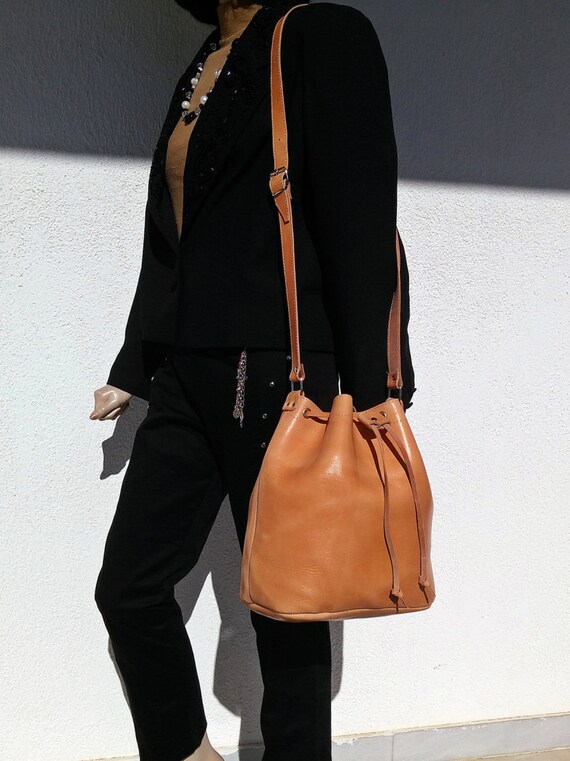 drawstring leather bucket bag
