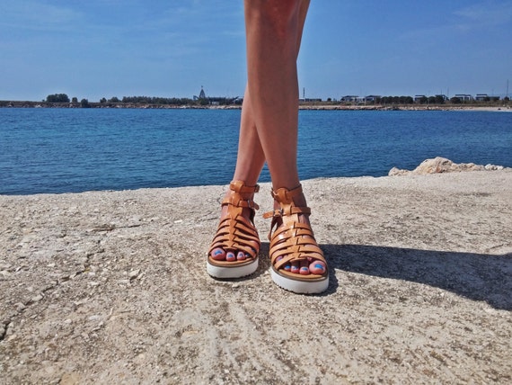 white platform gladiator sandals