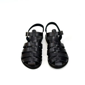 CADMUS Black Leather Gladiator Sandals With Soft Insole Flat - Etsy