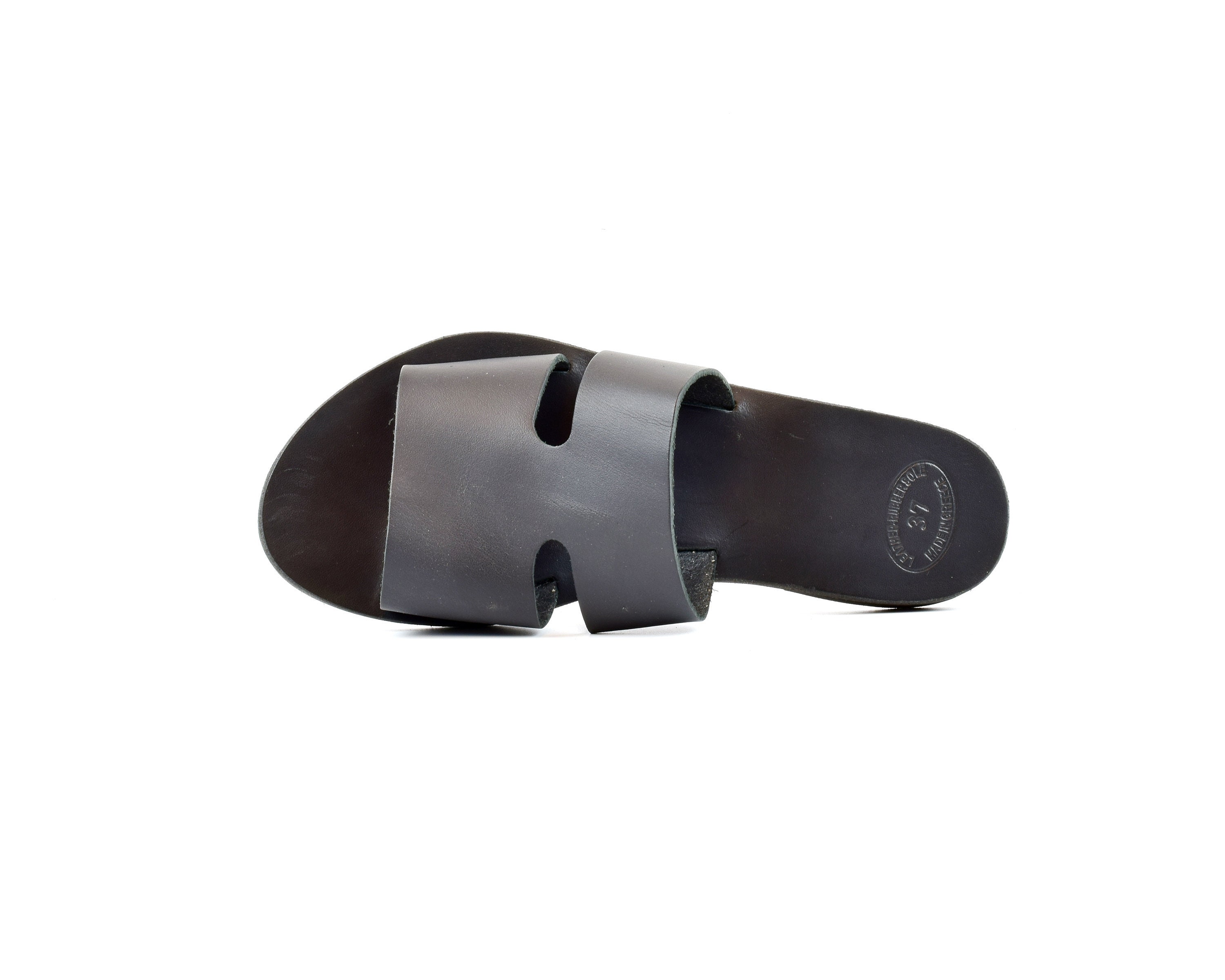 Black Leather Slip on Sandals for Women Flat Summer Shoes Etsy