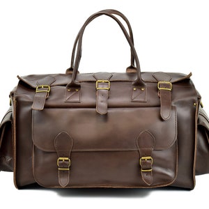 Leather Travel Bag Overnight Bag, Leather Carryall Bag, Weekender Bag, Travel Bag from Full Grain Leather. Dark Brown