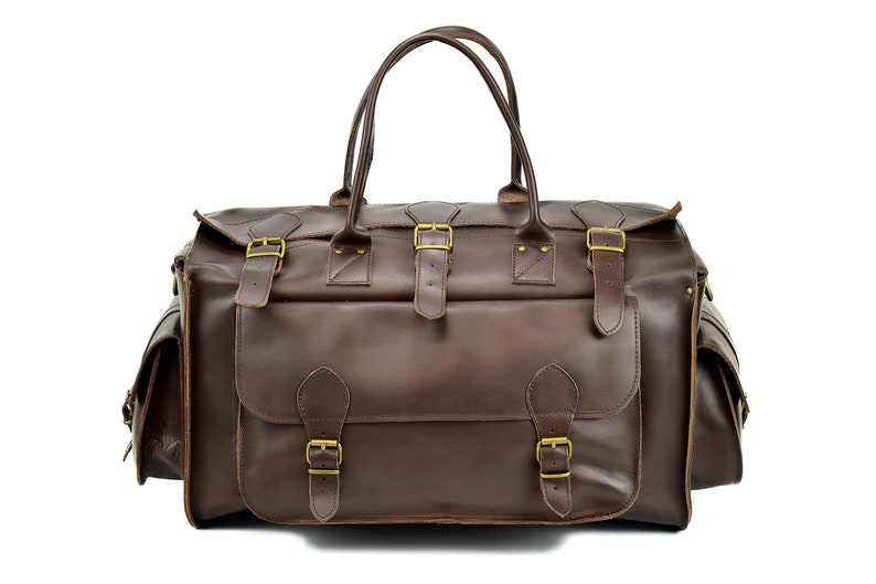 Leather Travel Bag Overnight Bag, Leather Carryall Bag, Weekender Bag, Travel Bag from Full Grain Leather. Dark Brown
