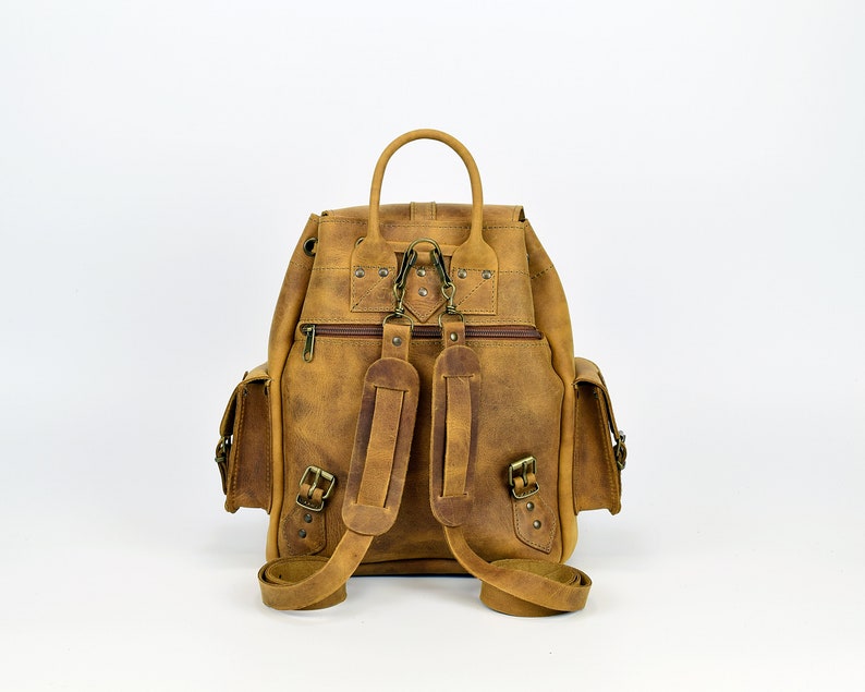 Women Leather Backpack Handmade of Full Grain Leather, Waxed Leather Rucksack Medium Size, Available in 6 COLORS image 2