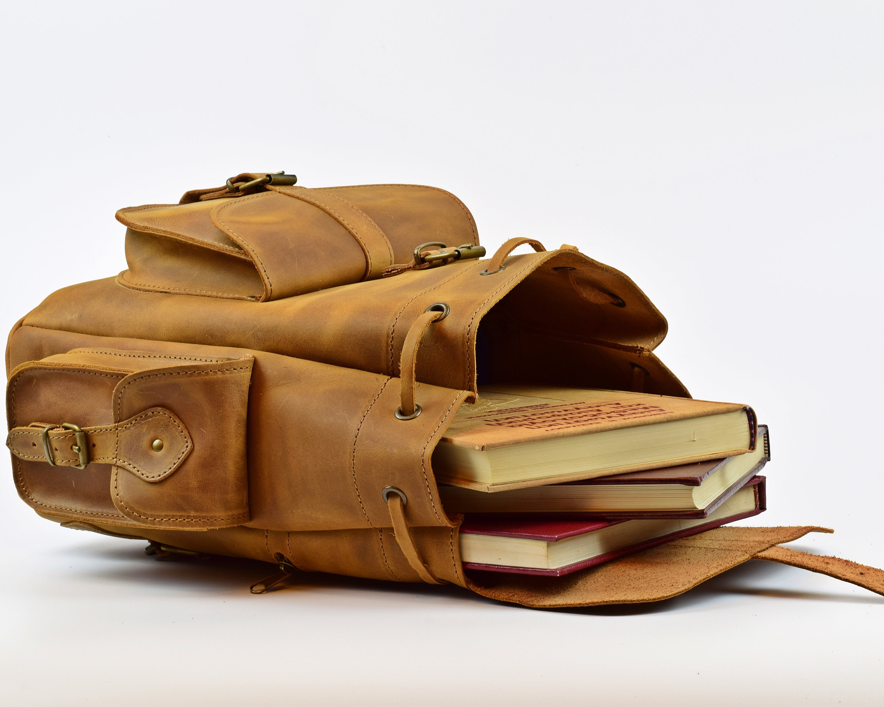 Waxed Leather Backpack Knapsack From Full Grain Leather Etsy