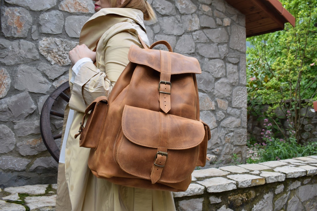 Mochila de cuero encerado hecha a mano: mochila extragrande para portátil  México