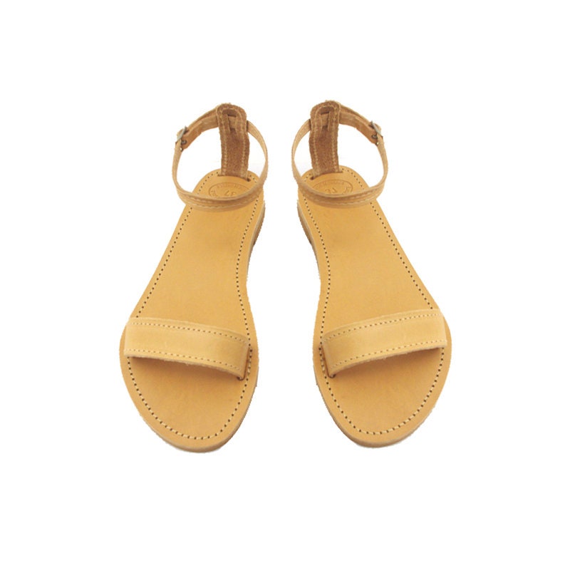 Natural Brown Leather Sandals Ankle Strap Barefoot Leather Etsy