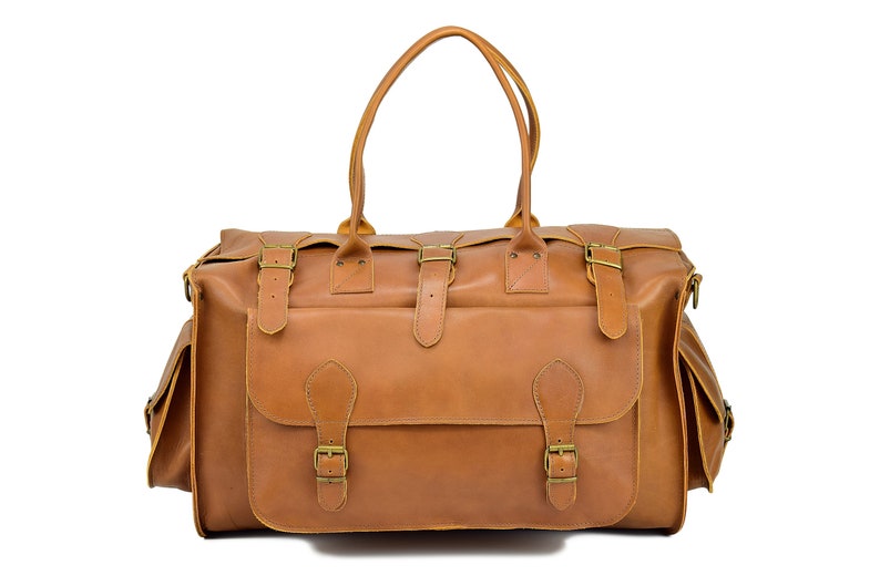Leather Travel Bag Overnight Bag, Leather Carryall Bag, Weekender Bag, Travel Bag from Full Grain Leather. Tobacco