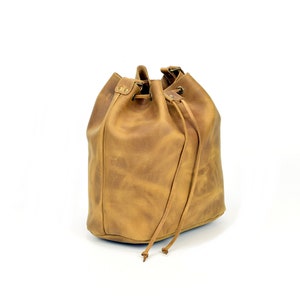 Leather Bucket Bag Leather Pouch with Drawstring. Leather Shoulder Bag, Bucket Bag Women. 100% Cow Leather Handmade in Greece. image 8