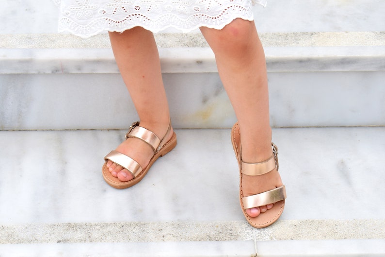 Baby Leather Sandals Rose Gold Kid's Sandals Children Sizes Slingback Shoes with Buckles, Birthday Gift, Baby Shower Gift, Leather Gifts. image 1