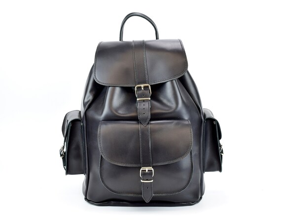 Large black sales leather backpack