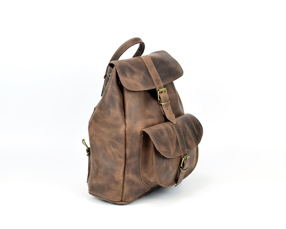 Waxed Leather Backpack: Handmade Unisex Rucksack, Classic  display picture 3