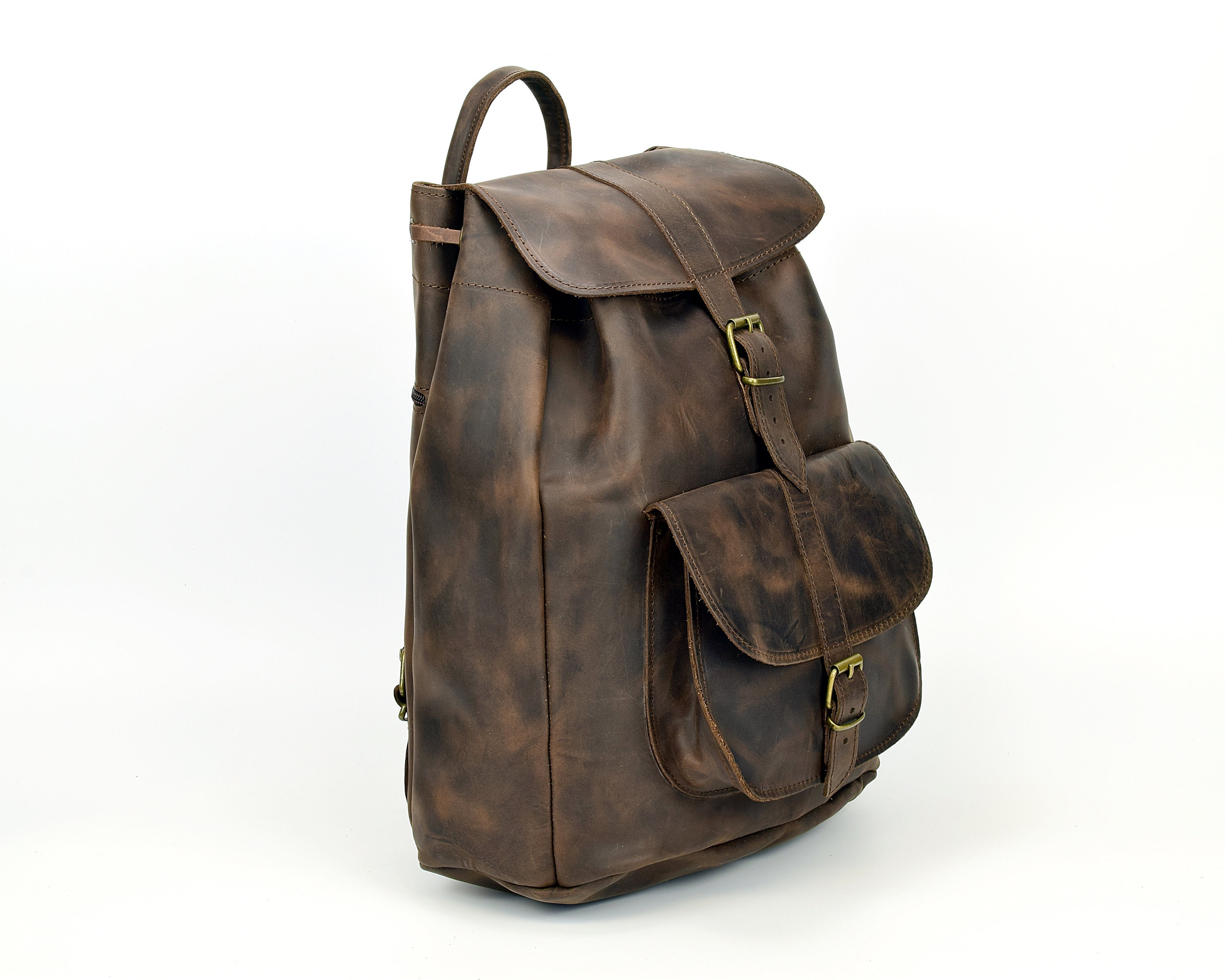 XL Waxed Leather Backpack: Handmade Distressed Full Grain  display picture 2