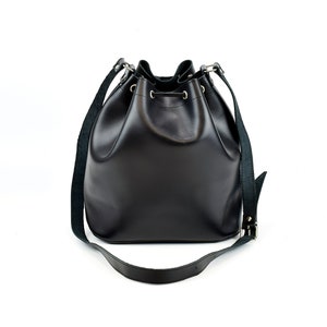 Black Leather Bucket Bag, Women's Shoulder Bag Handmade of FULL GRAIN ...