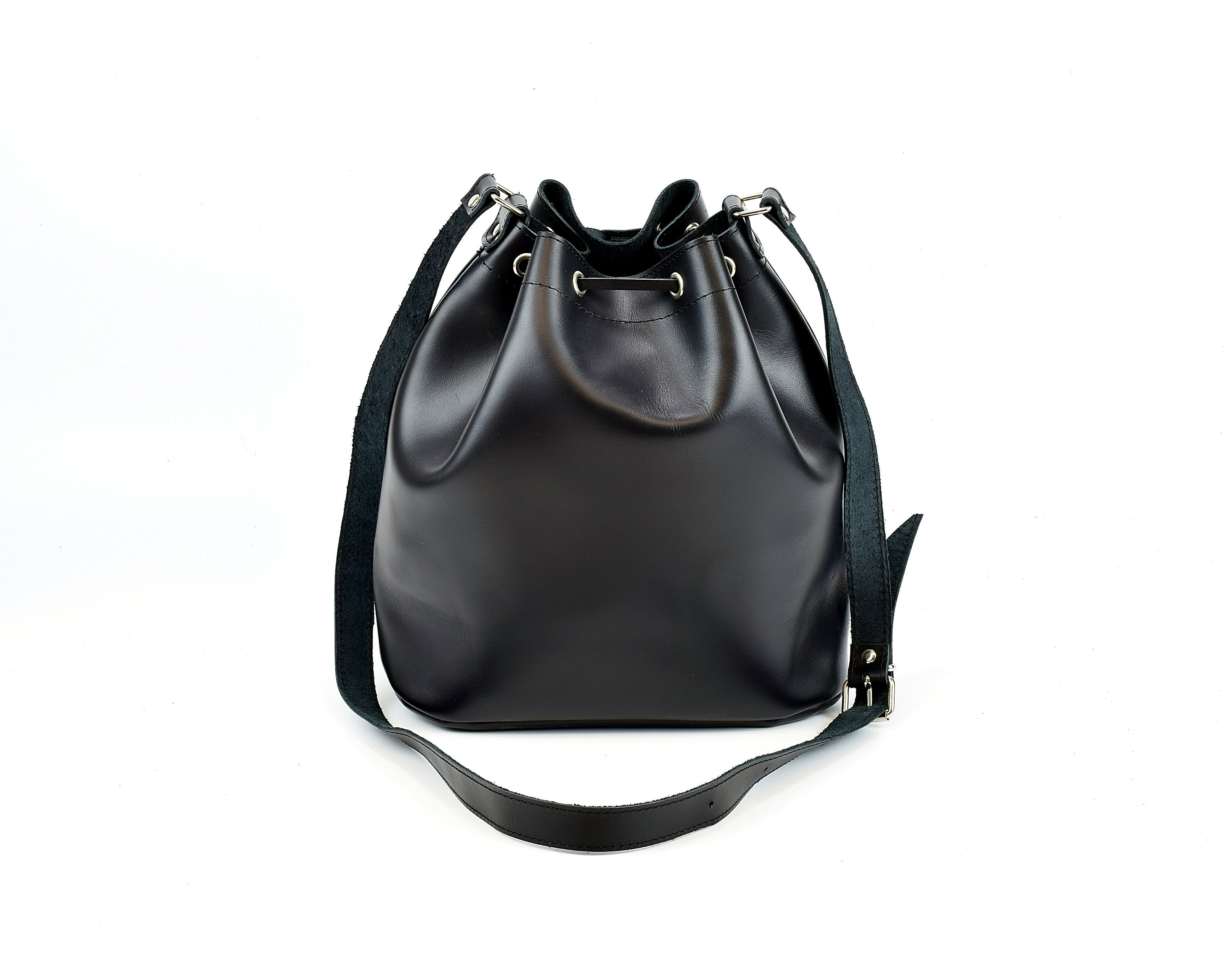 Black Leather Bucket Bag Women's Shoulder Bag Handmade of - Etsy