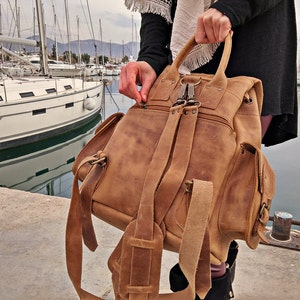 Waxed Leather Backpack Knapsack from Full Grain Leather, Handmade in Greece. LARGE size. image 3