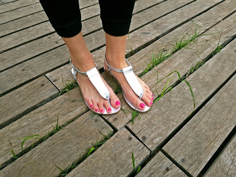 Silver Thong Sandals for Women Genuine Leather Sandals - Etsy