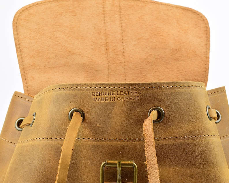 Waxed Leather Backpack Knapsack from Full Grain Leather, Handmade in Greece. LARGE size. image 10