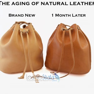 Leather Bucket Bag Leather Pouch with Drawstring. Leather Shoulder Bag, Bucket Bag Women. 100% Cow Leather Handmade in Greece. image 5