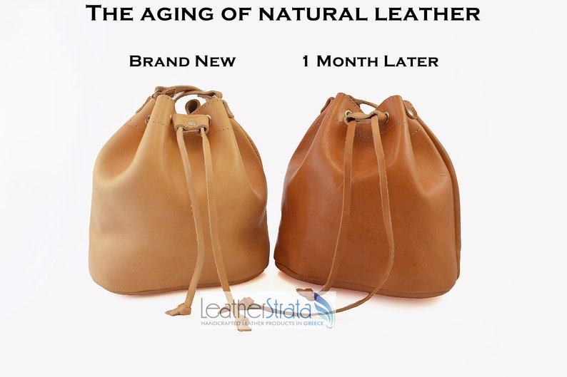 Leather Bucket Bag Leather Pouch with Drawstring. Leather Shoulder Bag, Bucket Bag Women. 100% Cow Leather Handmade in Greece. image 5