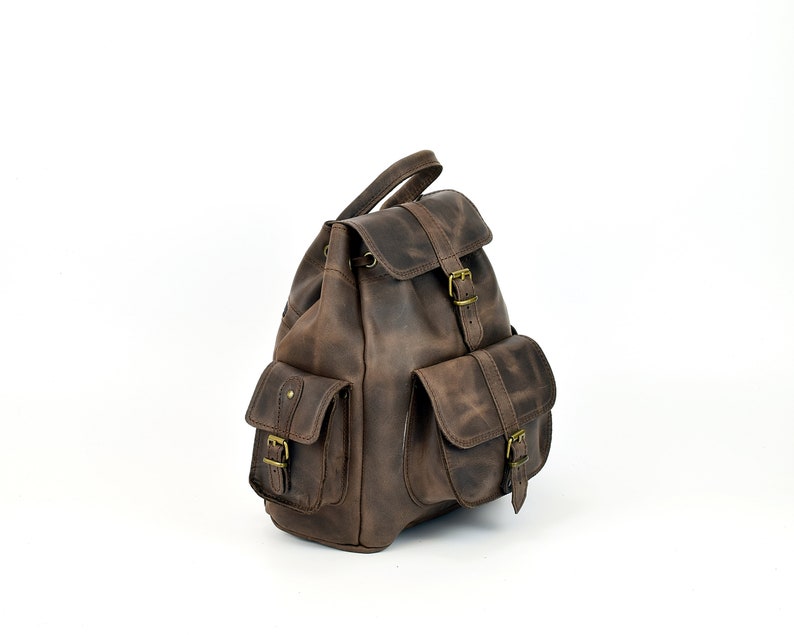 Women Leather Backpack Handmade of Full Grain Leather, Waxed Leather Rucksack Medium Size, Available in 6 COLORS image 6