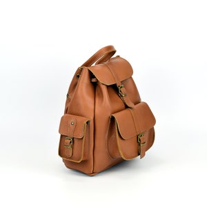 Women Leather Backpack Handmade of Full Grain Leather, Waxed Leather Rucksack Medium Size, Available in 6 COLORS Tobacco