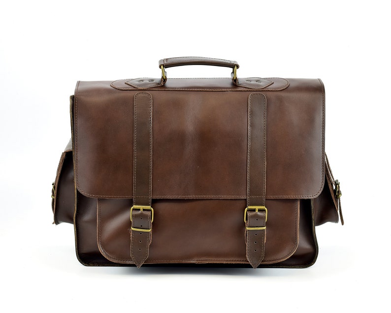 Full Grain Leather Messenger Bag for Men, 17 inch Laptop Bag, Professional Leather Briefcase 4 Available Colors. Dark Brown