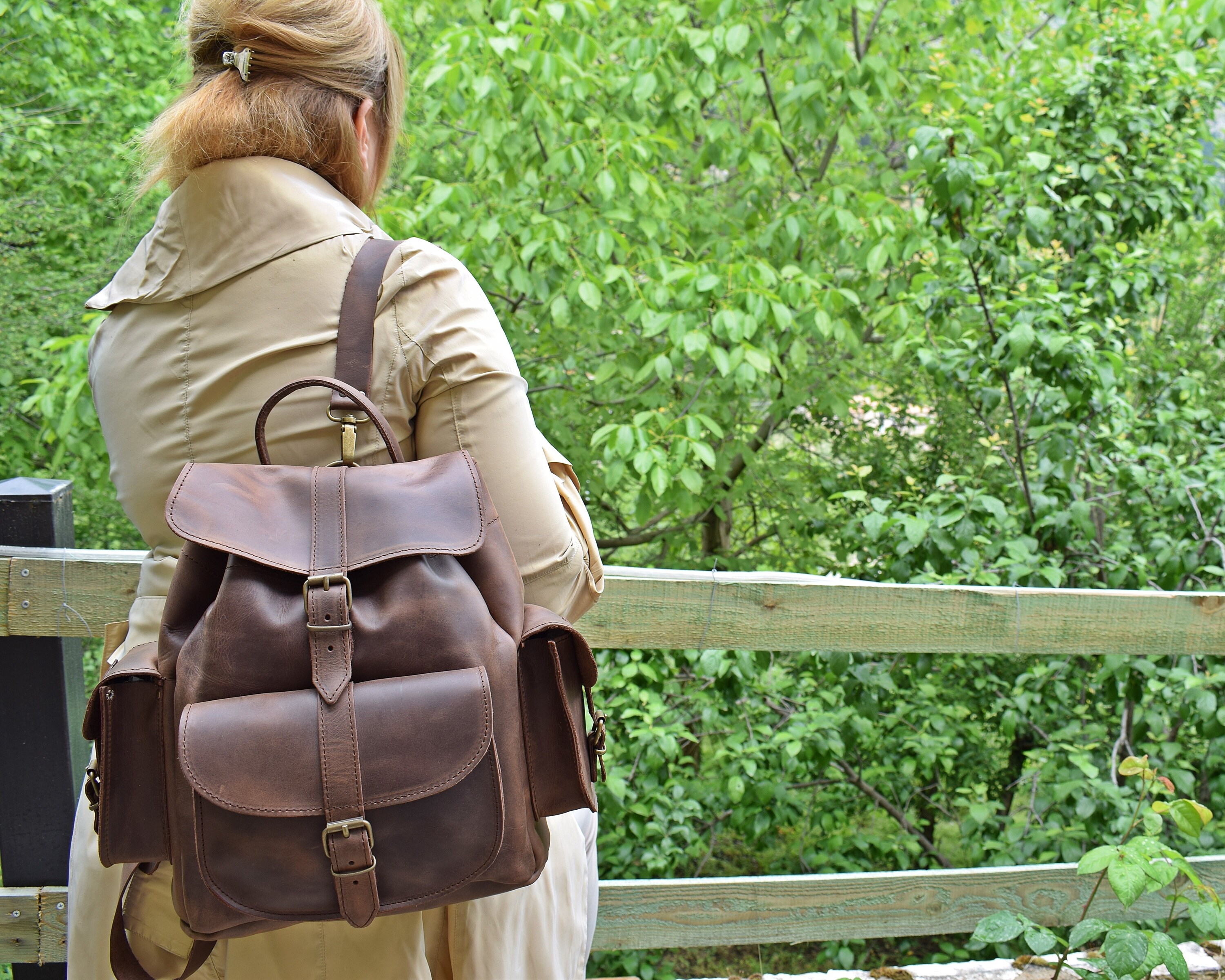 Handmade Waxed Leather Backpack: Large Waterproof Full Grain Rucksack ...