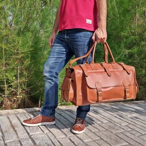 FULL GRAIN LEATHER Duffel Bag Traver Bag Weekender Bag With - Etsy