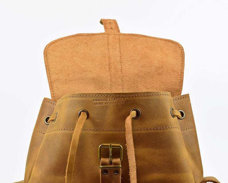 Waxed Leather Backpack Knapsack from Full Grain Leather, Handmade in Greece. LARGE size. image 9